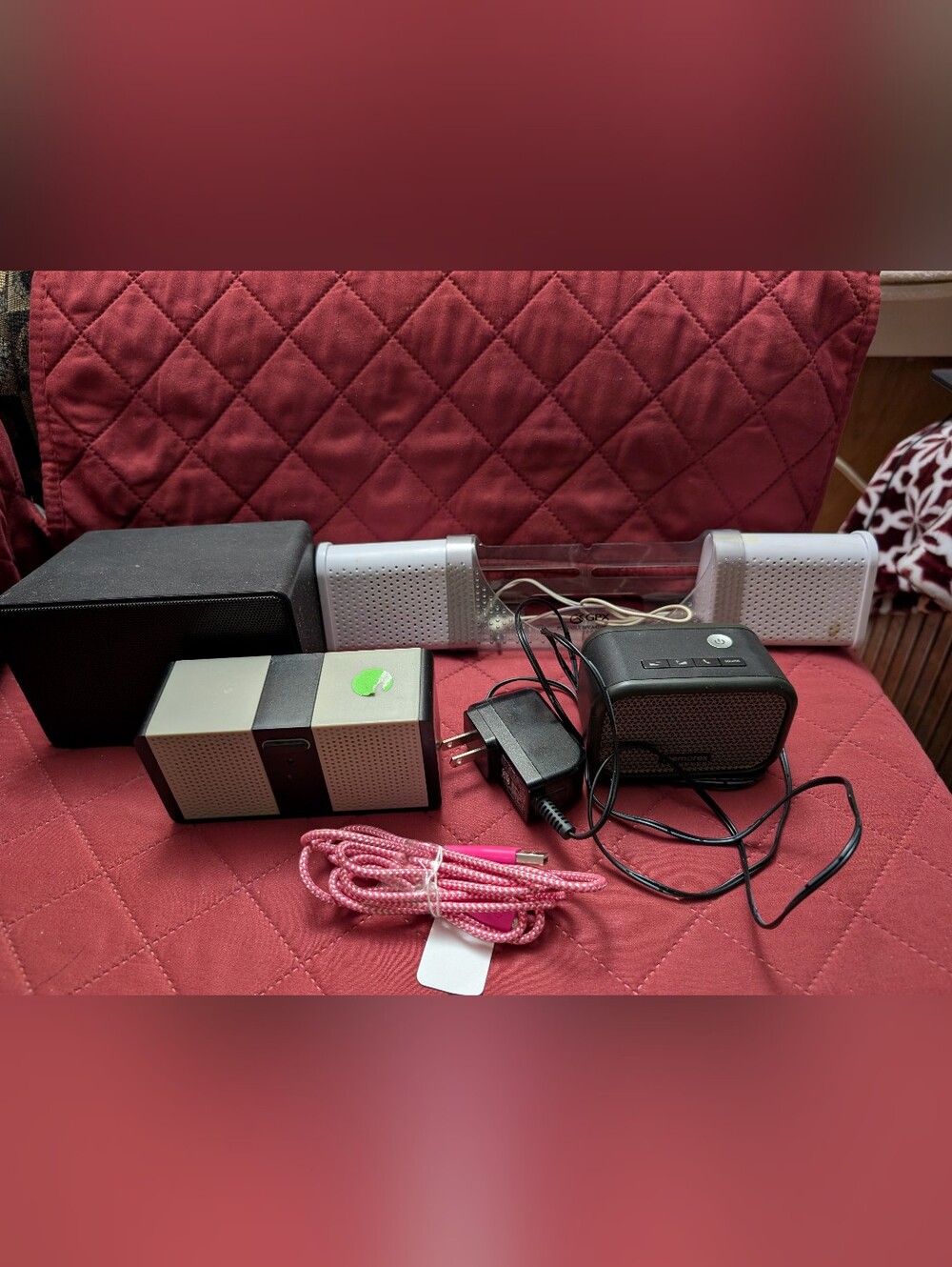 Lot Of Portable Bluetooth Speakers & Pink Braided Charging Cable